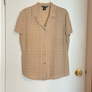 Oliver Perry 100% Silk Geometric Print Blouse Mother of Pearl Buttons Large